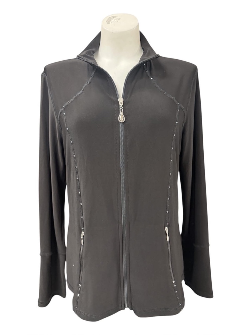 Tango Mango Black Zip-Front Utility Jacket with Subtle Trim Size M